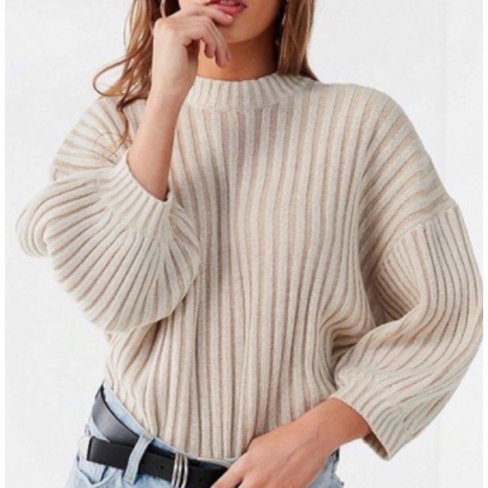 Urban Outfitters oversized cropped striped sweater boxy cotton top S beige small